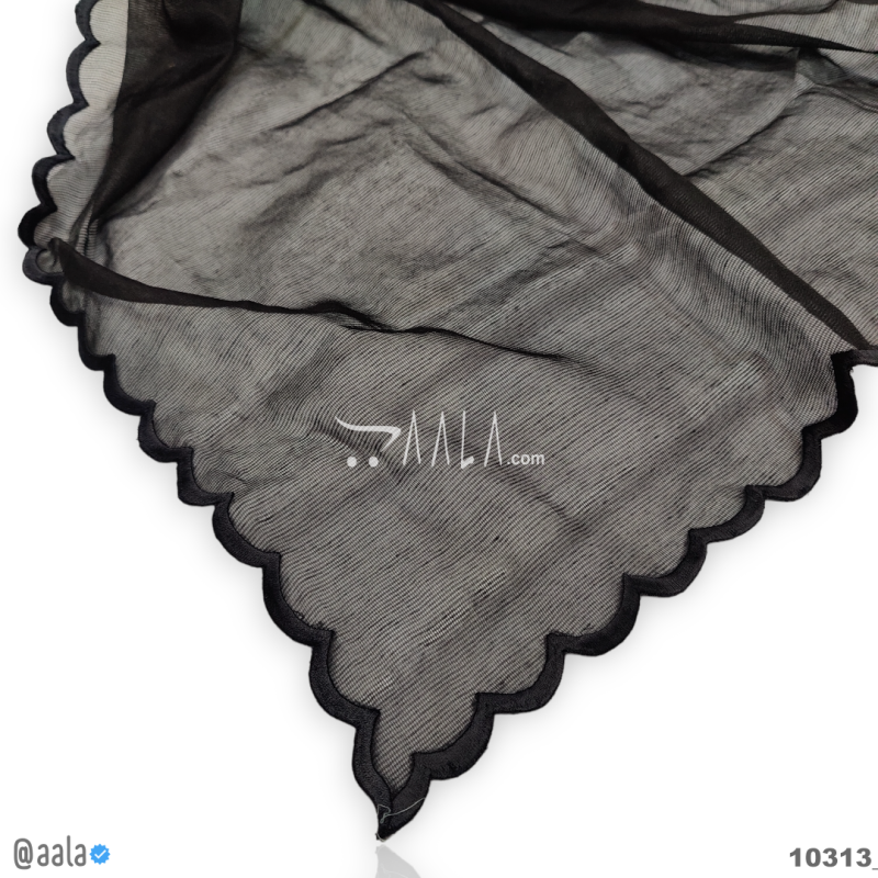 Handcrafted-Scollap Cotton Cotton Dupatta-40-Inches BLACK 2.25-Metres