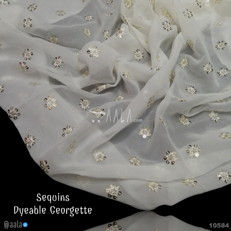 Embroidered-Sequins Georgette Viscose 44-Inches DYEABLE Per-Metre