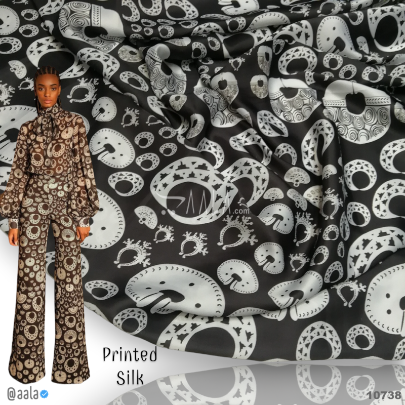 Printed-Nutella Silk Blend 44-Inches PRINTED Per-Metre 