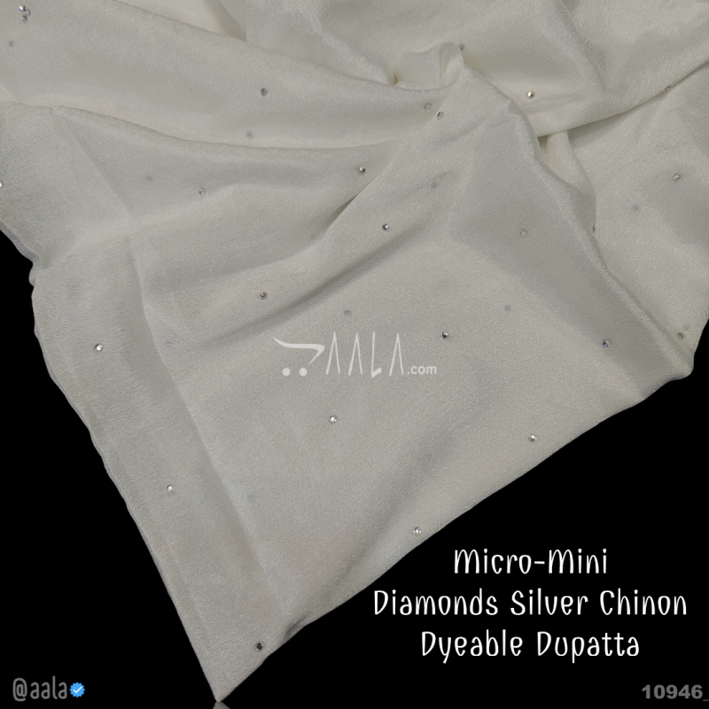 Micro-Mini-Diamonds-Silver Chinon Nylon Dupatta-32-Inches DYEABLE 2.25-Metres 