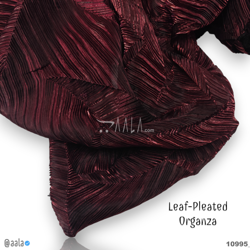Leaf-Pleated Organza Blend 58-Inches MAROON Per-Metre 