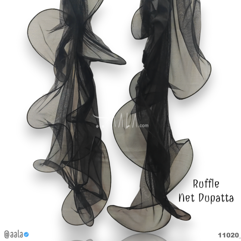 Ruffle Net Nylon Dupatta-20-Inches BLACK 2.25-Metres