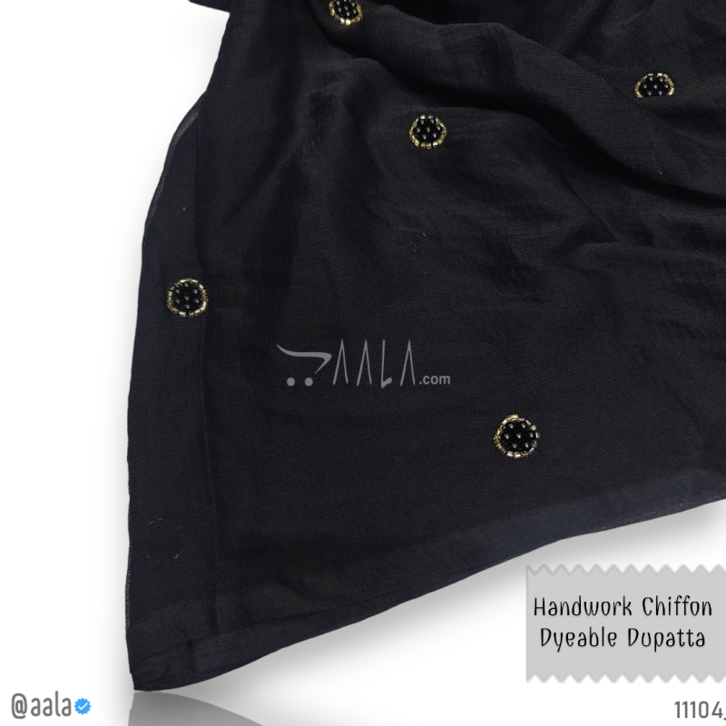 Handcrafted Chiffon Nylon Dupatta-40-Inches BLACK 2.25-Metres