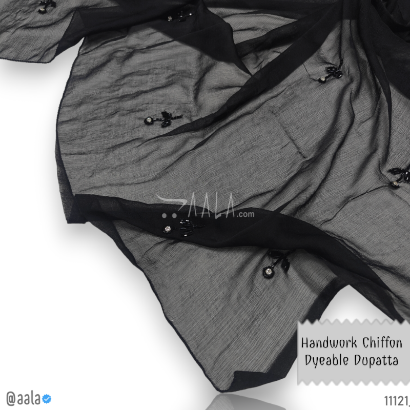 Handcrafted Chiffon Nylon Dupatta-40-Inches BLACK 2.25-Metres