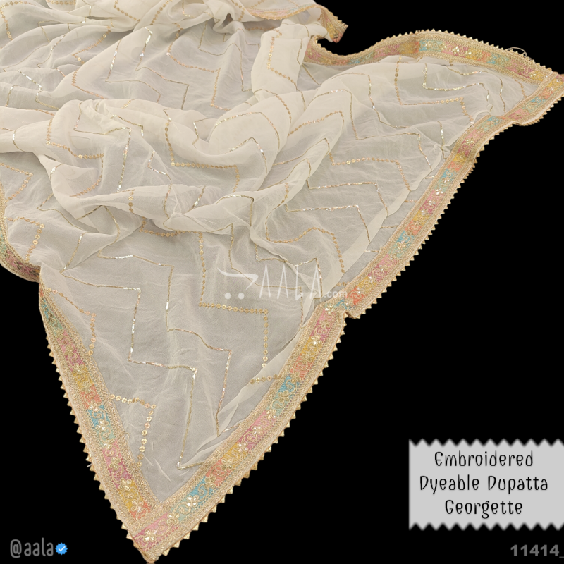 Embroidered Georgette Viscose Dupatta-40-Inches DYEABLE 2.25-Metres 