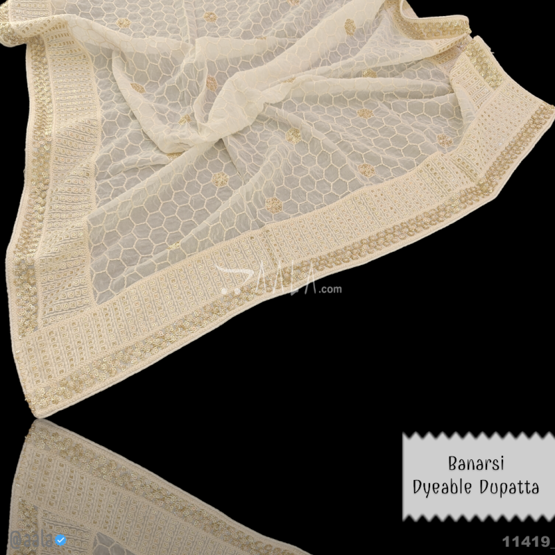 Embroidered Georgette Viscose Dupatta-40-Inches DYEABLE 2.25-Metres