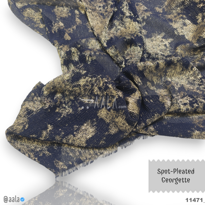Spot-Pleated Georgette Blend 58-Inches BLUE Per-Metre