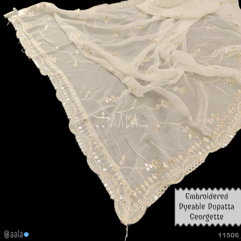 Embroidered-Miror Georgette Viscose Dupatta-40-Inches DYEABLE 2.25-Metres 