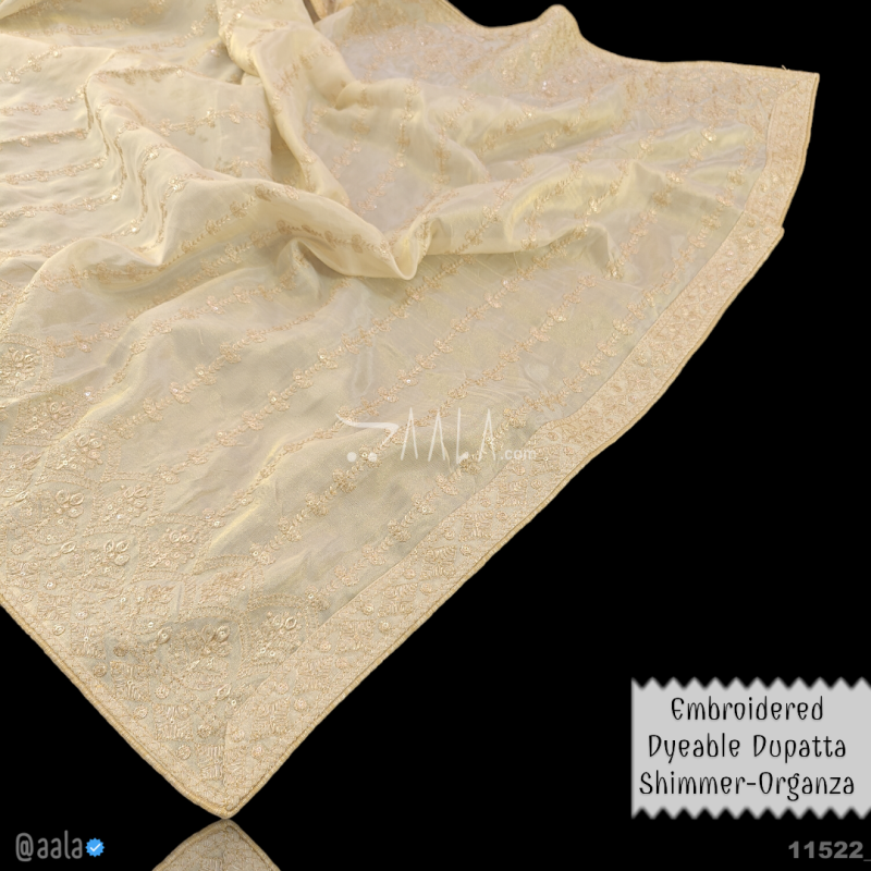 Embroidered-Shimmer Organza Viscose Dupatta-40-Inches DYEABLE 2.25-Metres 