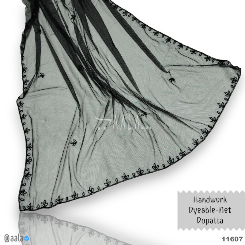 Handwork Net Nylon Dupatta-40-Inches BLACK 2.25-Metres