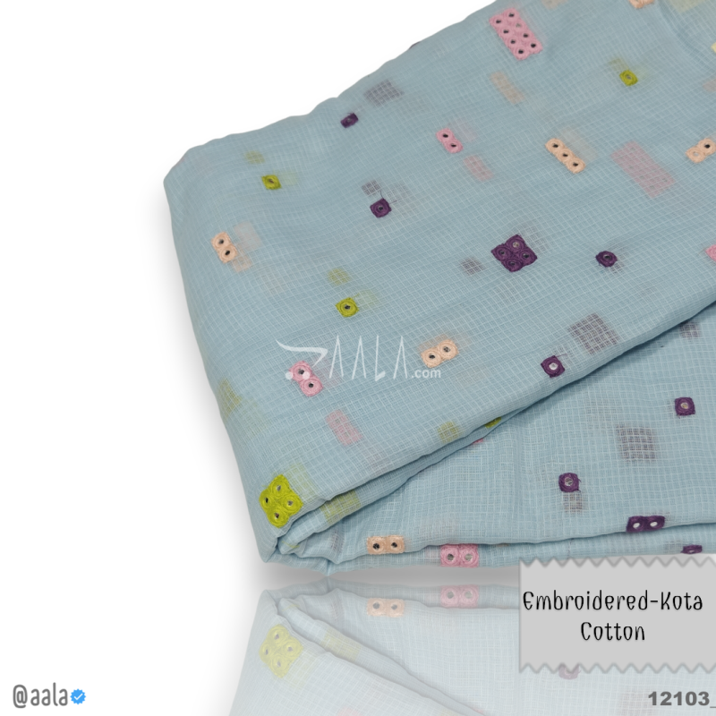 Embroidered-Kota Cotton Cotton 44-Inches BLUE Per-Metre 