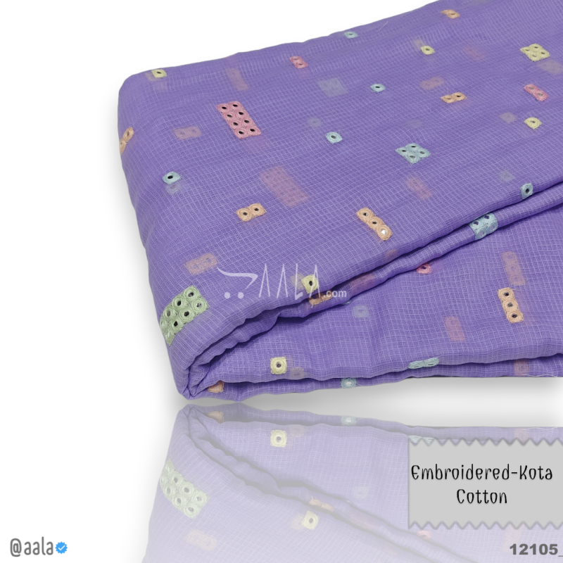 Embroidered-Kota Cotton Cotton 44-Inches PURPLE Per-Metre 