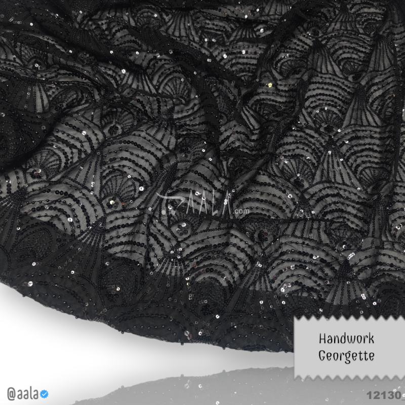 Handwork Georgette Viscose 44-Inches BLACK Per-Metre 