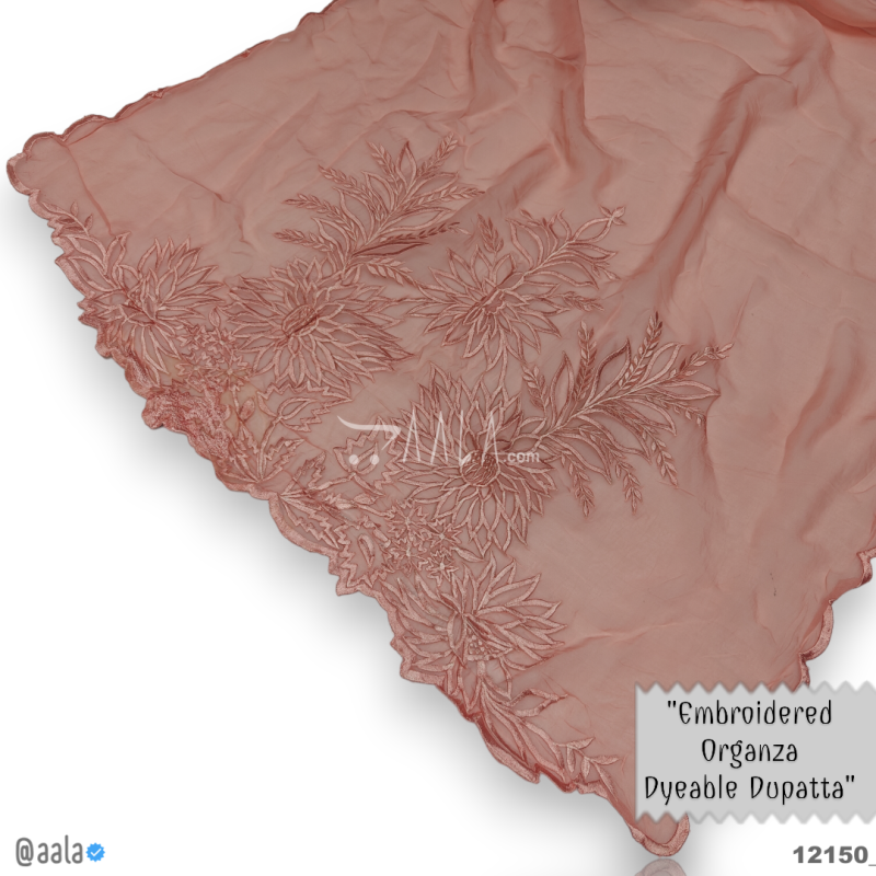 Handcrafted Organza Viscose Dupatta-40-Inches PEACH 2.25-Metres 