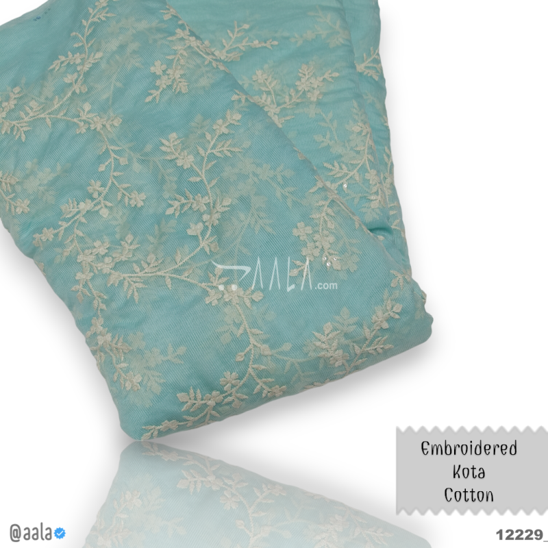 Embroidered-Kota Cotton Cotton 44-Inches GREEN Per-Metre