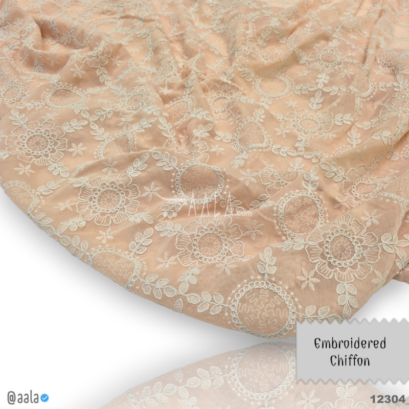 Embroidered Chiffon Blend 52-Inches PEACH Per-Metre 