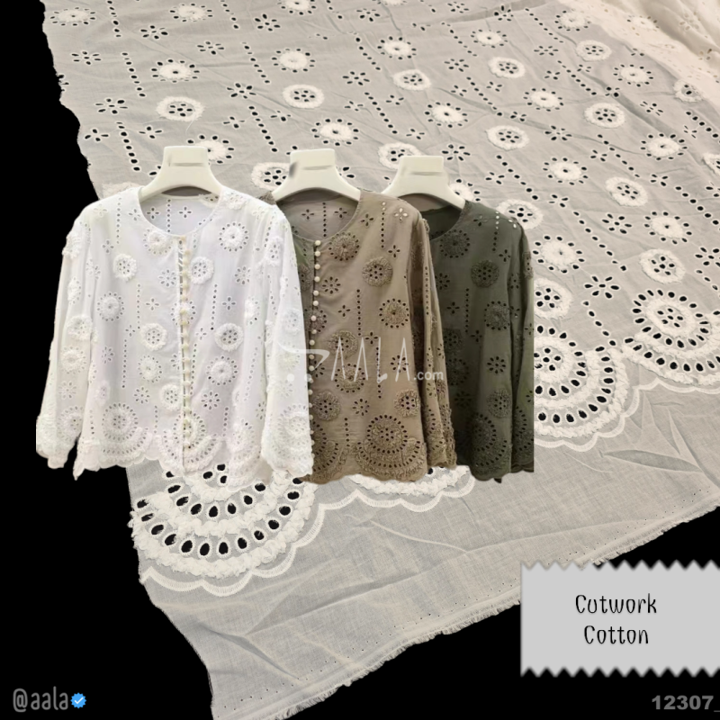 Cutwork Cotton Cotton 52-Inches WHITE Per-Metre