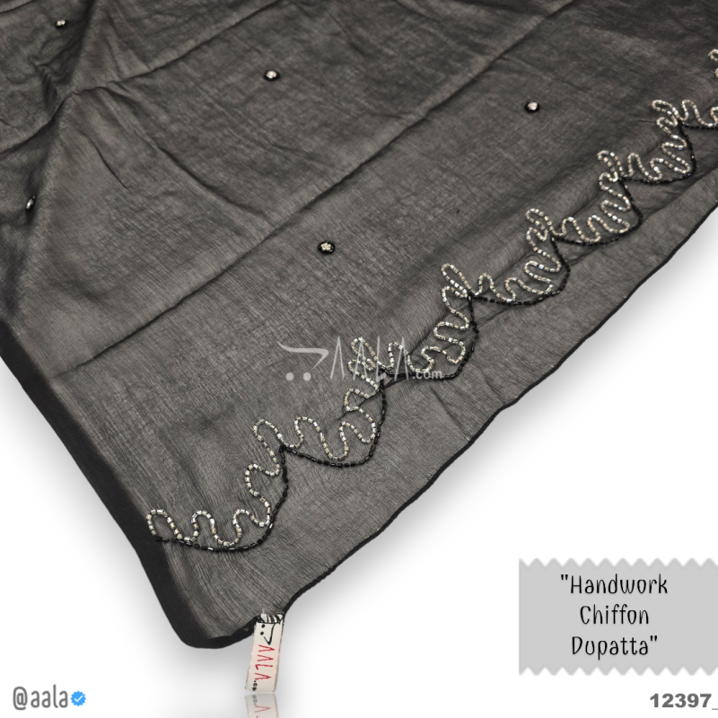 Handwork Chiffon Nylon Dupatta-36-Inches BLACK 2.25-Metres