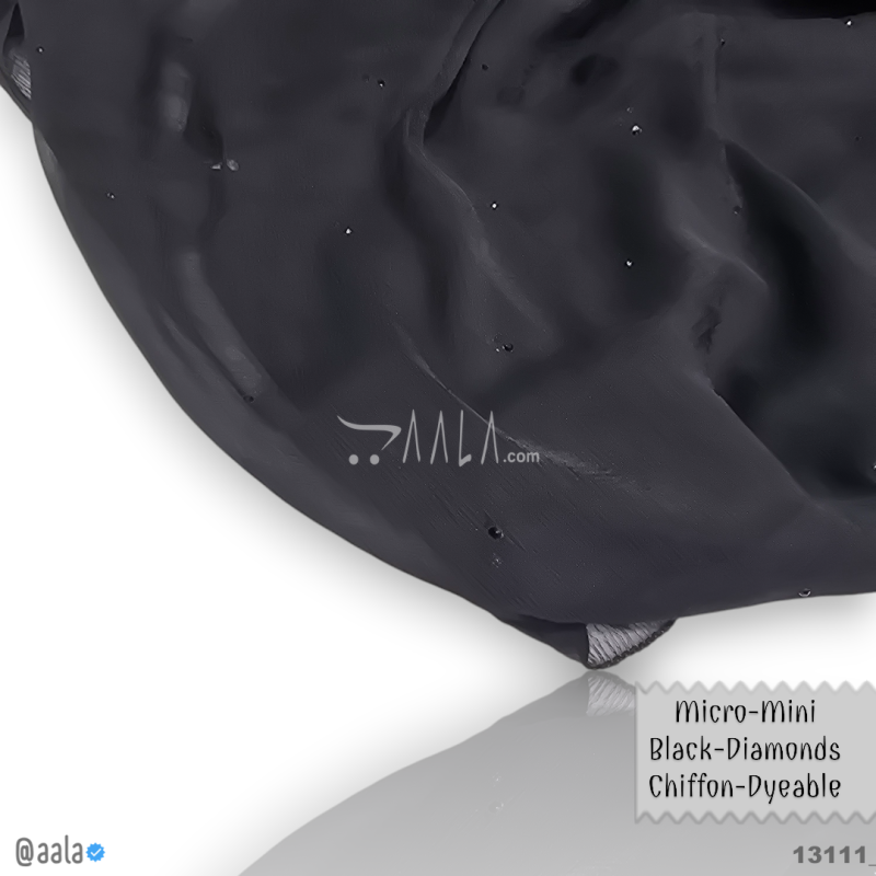 Micro-Mini-Diamonds-Black Chiffon Nylon Dupatta-32-Inches DYEABLE 2.25-Metres 