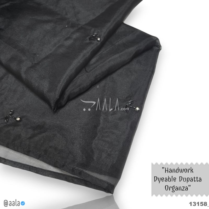 Handwork Organza Nylon Dupatta-42-Inches BLACK 2.25-Metres 
