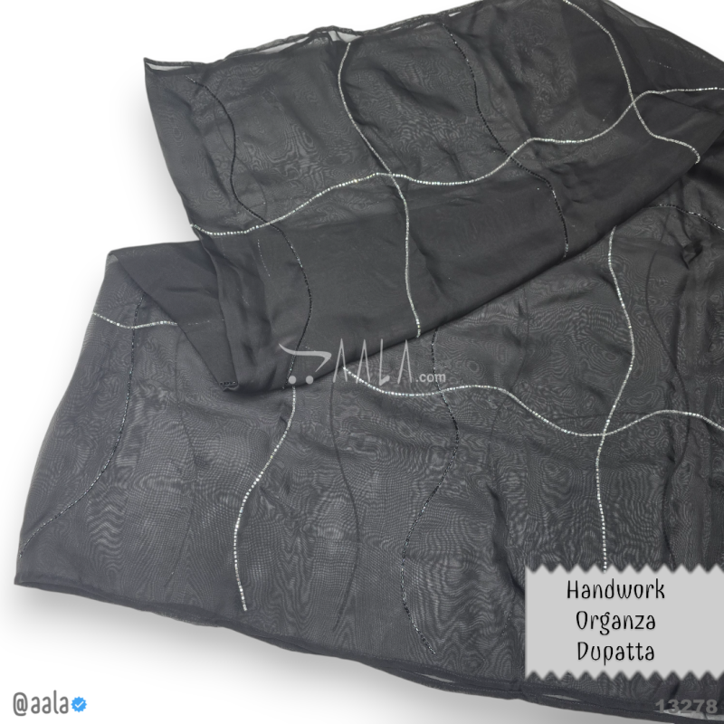 Handwork Organza Viscose Dupatta-42-Inches BLACK 2.25-Metres
