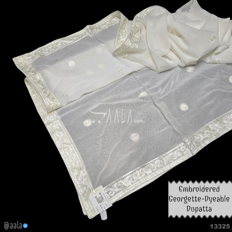 Embroidered Georgette Viscose Dupatta-40-Inches DYEABLE 2.50-Metres 