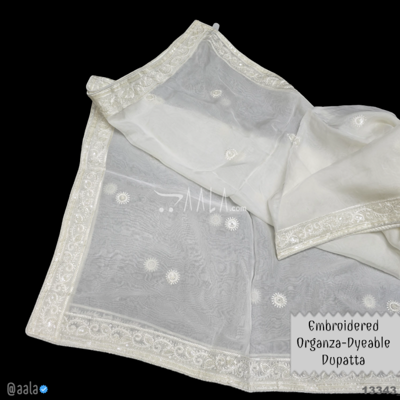 Embroidered Organza Viscose Dupatta-40-Inches DYEABLE 2.50-Metres