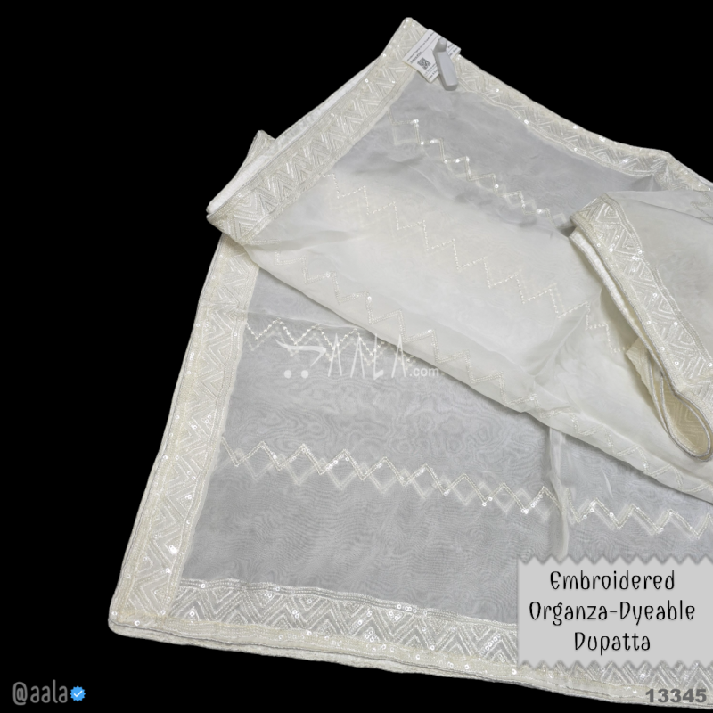 Embroidered Organza Viscose Dupatta-40-Inches DYEABLE 2.50-Metres 