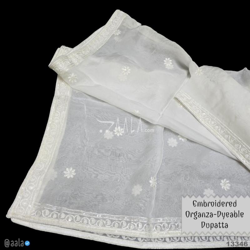 Embroidered Organza Viscose Dupatta-40-Inches DYEABLE 2.50-Metres 