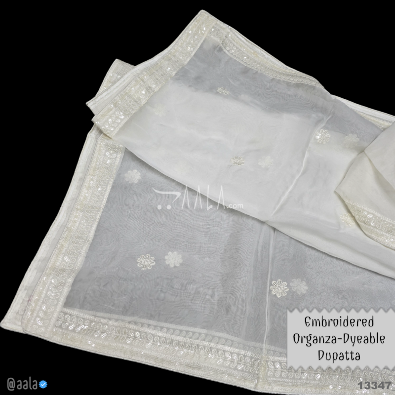 Embroidered Organza Viscose Dupatta-40-Inches DYEABLE 2.50-Metres