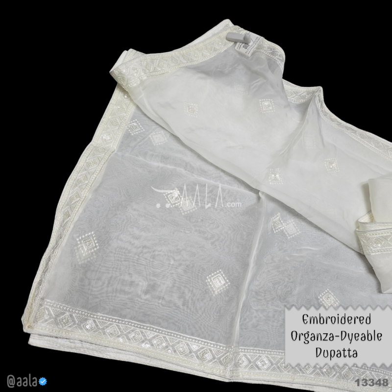 Embroidered Organza Viscose Dupatta-40-Inches DYEABLE 2.50-Metres 