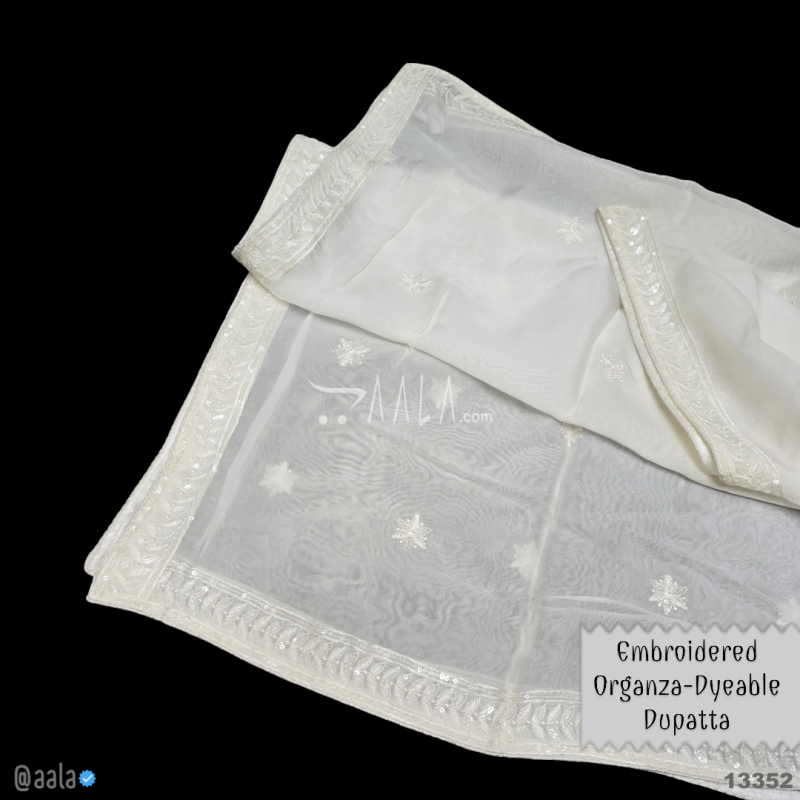 Embroidered Organza Viscose Dupatta-40-Inches DYEABLE 2.50-Metres 