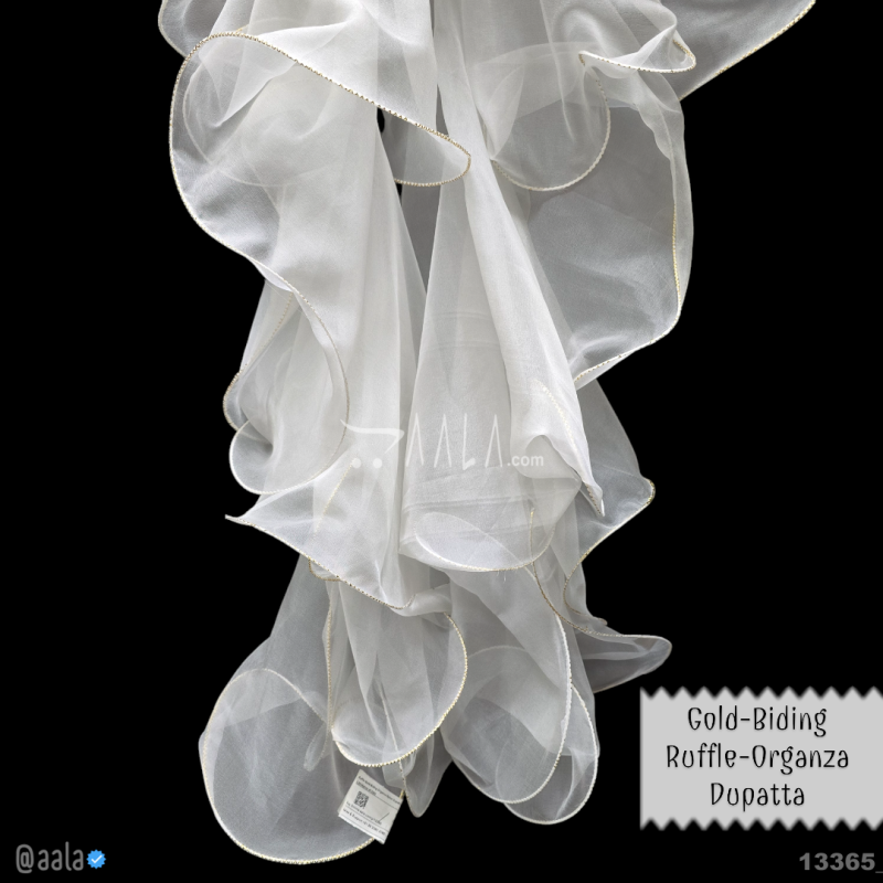 Ruffle-Gold-Biding Organza Nylon Dupatta-20-Inches DYEABLE 2.00-Metres
