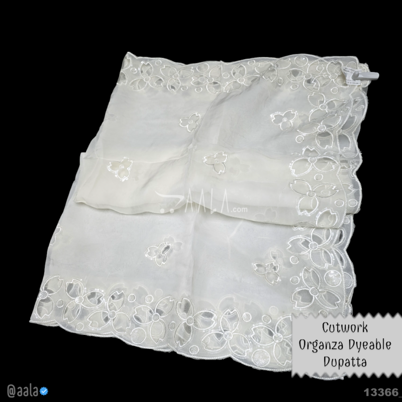 Cutwork-Sequins Organza Viscose Dupatta-36-Inches DYEABLE 2.50-Metres