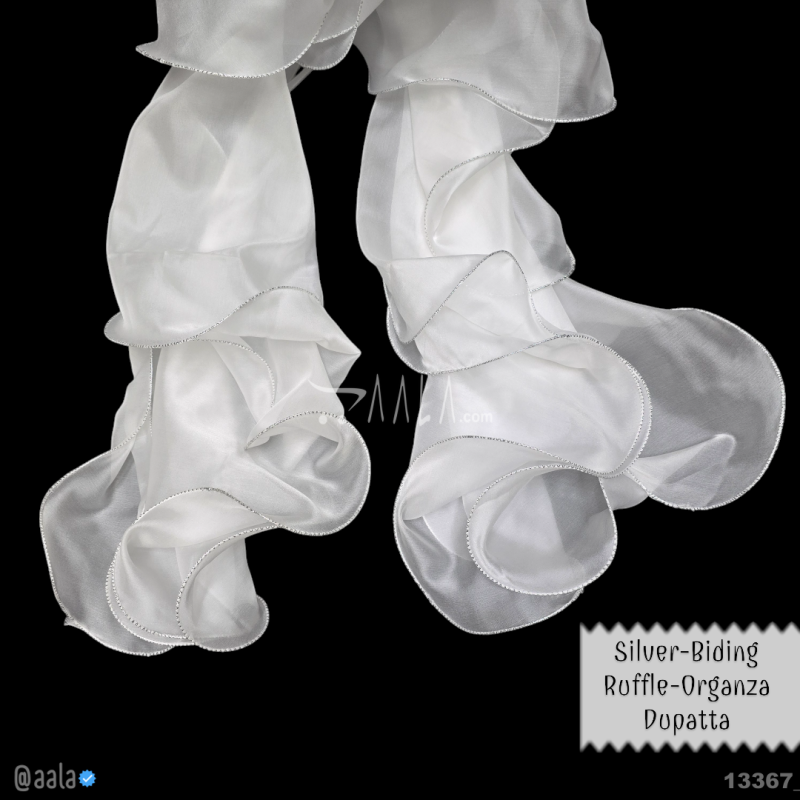 Ruffle-Silver-Biding Organza Nylon Dupatta-20-Inches DYEABLE 2.00-Metres