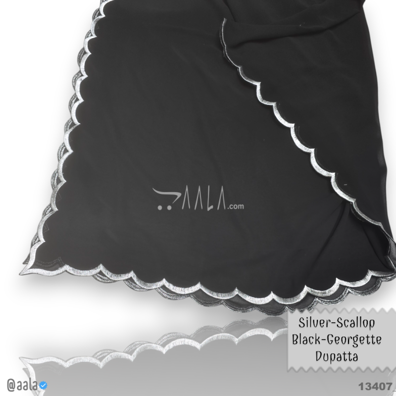 Silver-Scallop Georgette Blend 44-Inches BLACK 2.25-Metres 