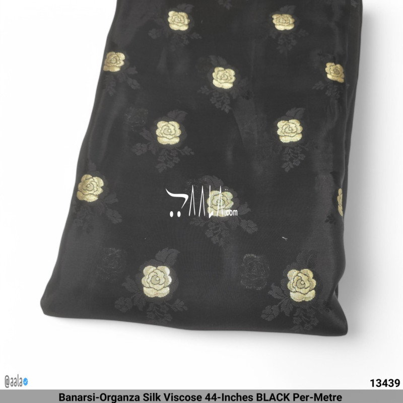 Banarsi-Organza Silk Viscose 44-Inches BLACK Per-Metre