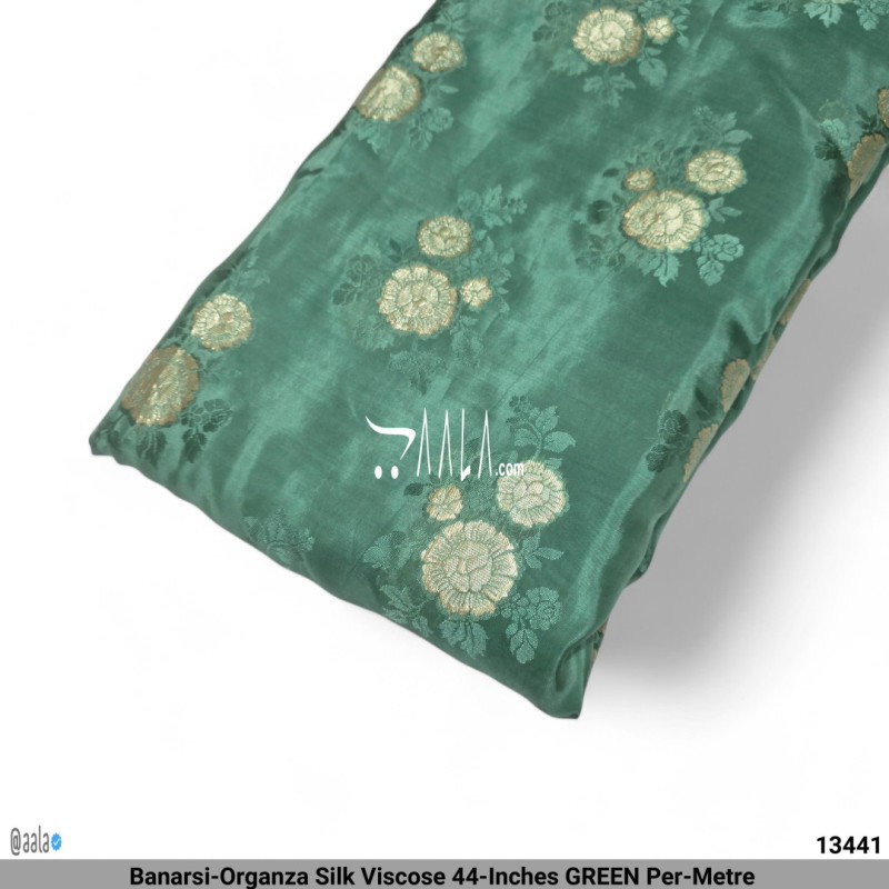 Banarsi-Organza Silk Viscose 44-Inches GREEN Per-Metre 
