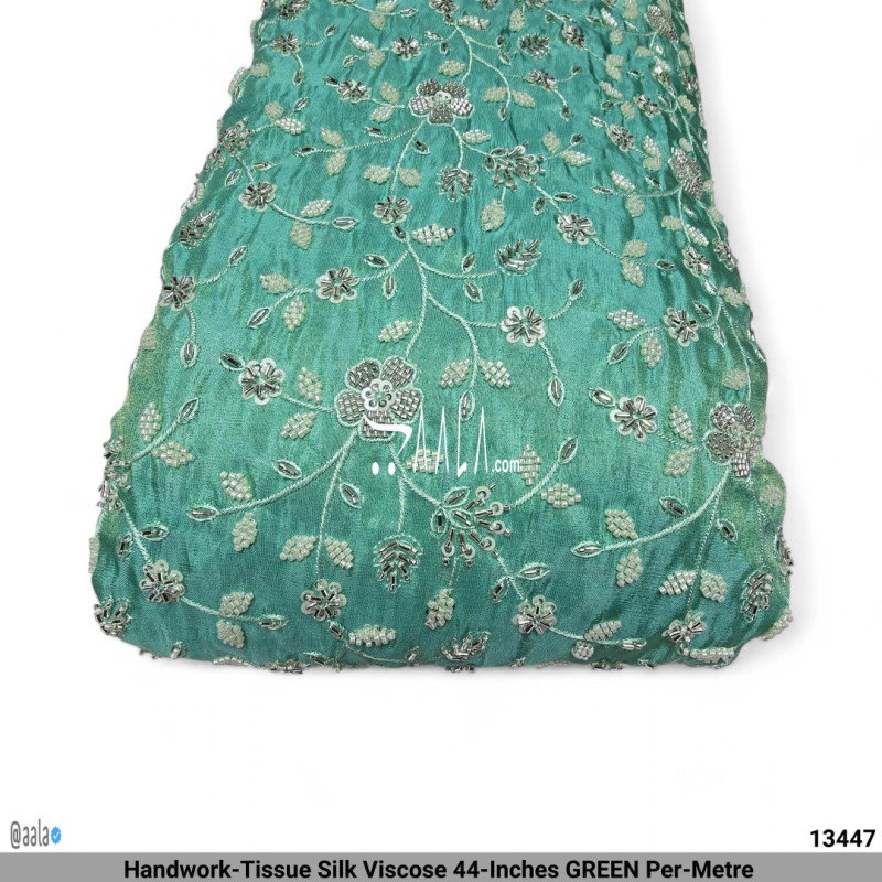 Handwork-Tissue Silk Viscose 44-Inches GREEN Per-Metre 
