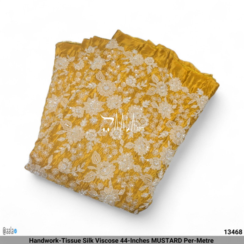 Handwork-Tissue Silk Viscose 44-Inches MUSTARD Per-Metre 