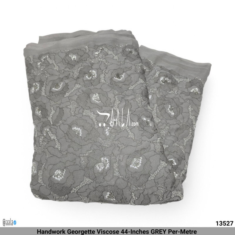 Handwork Georgette Viscose 44-Inches GREY Per-Metre 