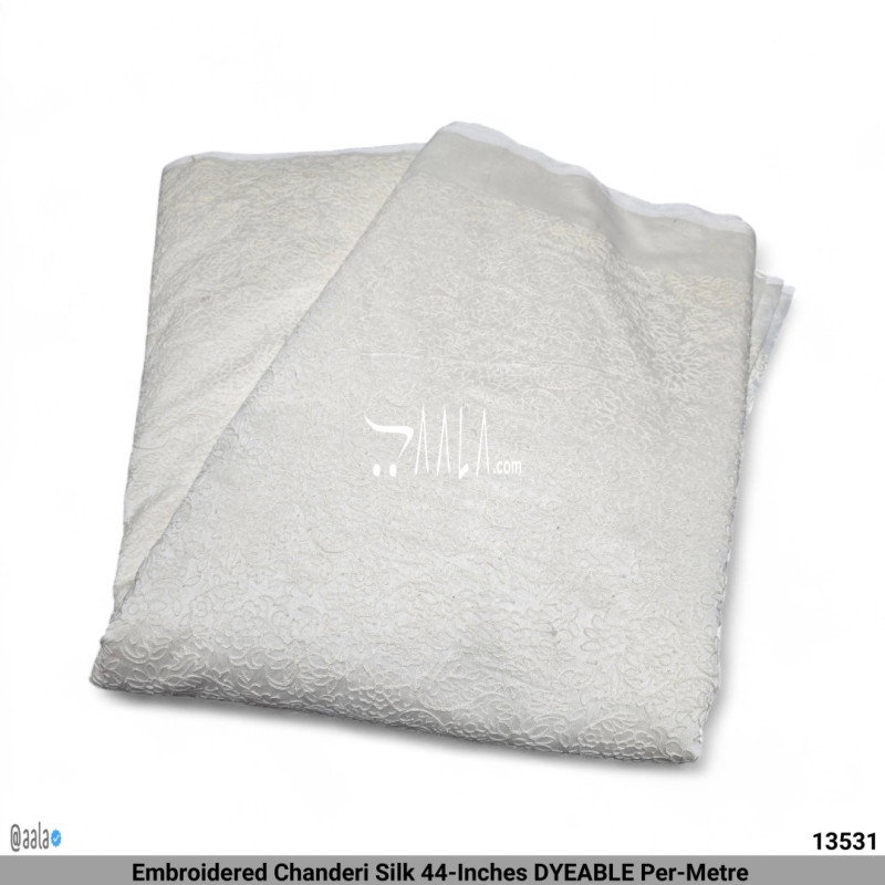 Embroidered Chanderi Silk 44-Inches DYEABLE Per-Metre 