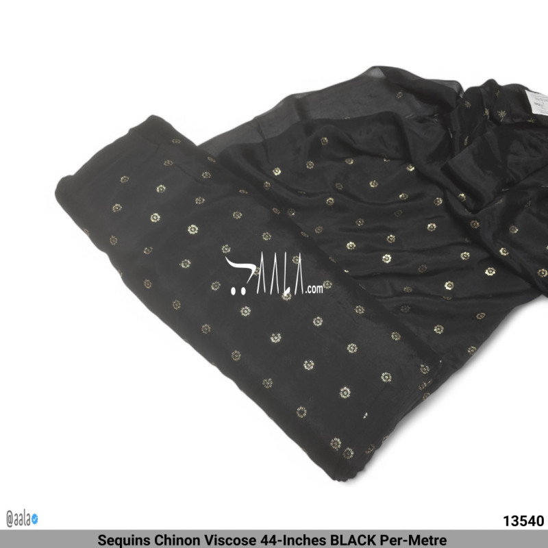 Sequins Chinon Viscose 44-Inches BLACK Per-Metre