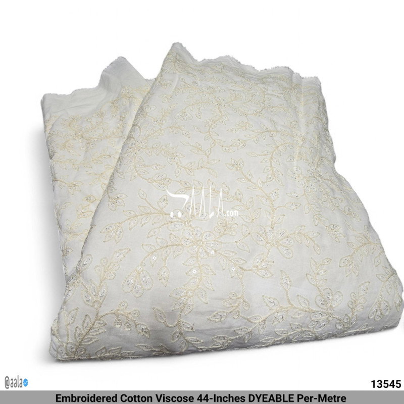 Embroidered Cotton Viscose 44-Inches DYEABLE Per-Metre 