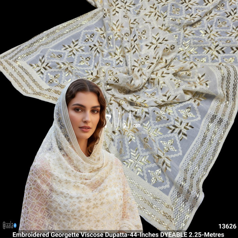 Embroidered Georgette Viscose Dupatta-44-Inches DYEABLE 2.25-Metres
