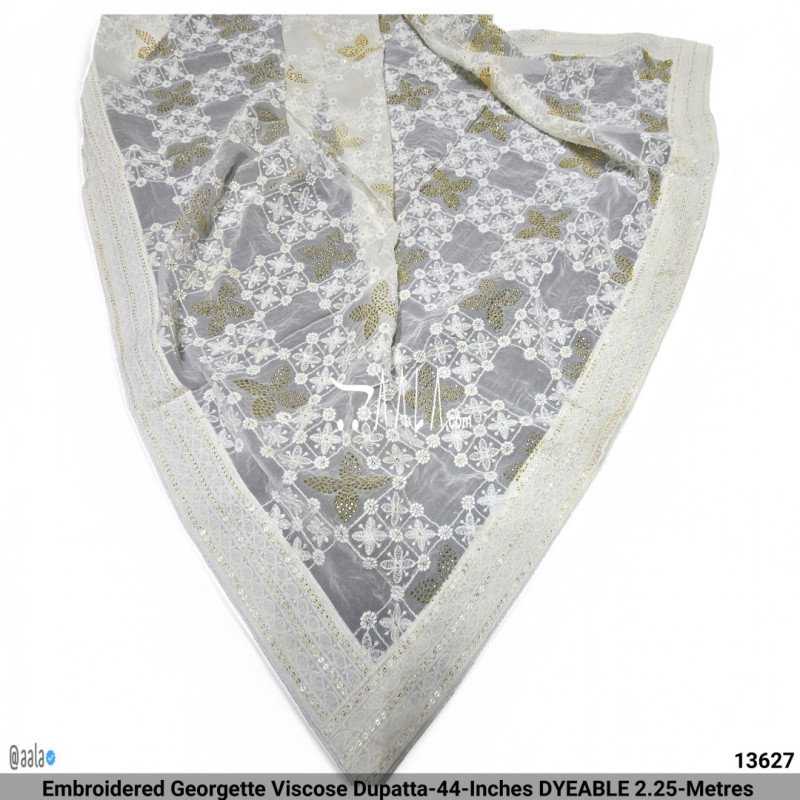 Embroidered Georgette Viscose Dupatta-44-Inches DYEABLE 2.25-Metres