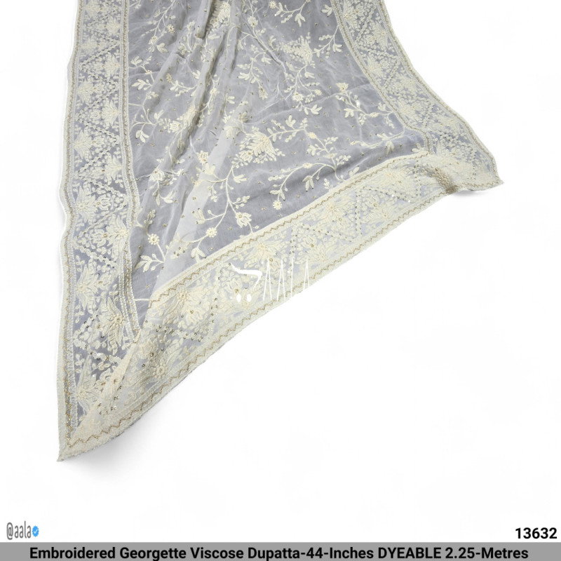 Embroidered Georgette Viscose Dupatta-44-Inches DYEABLE 2.25-Metres