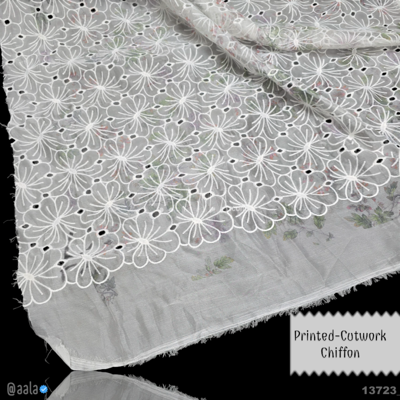 Printed-Cutwork Chiffon Blend 52-Inches PRINTED Per-Metre