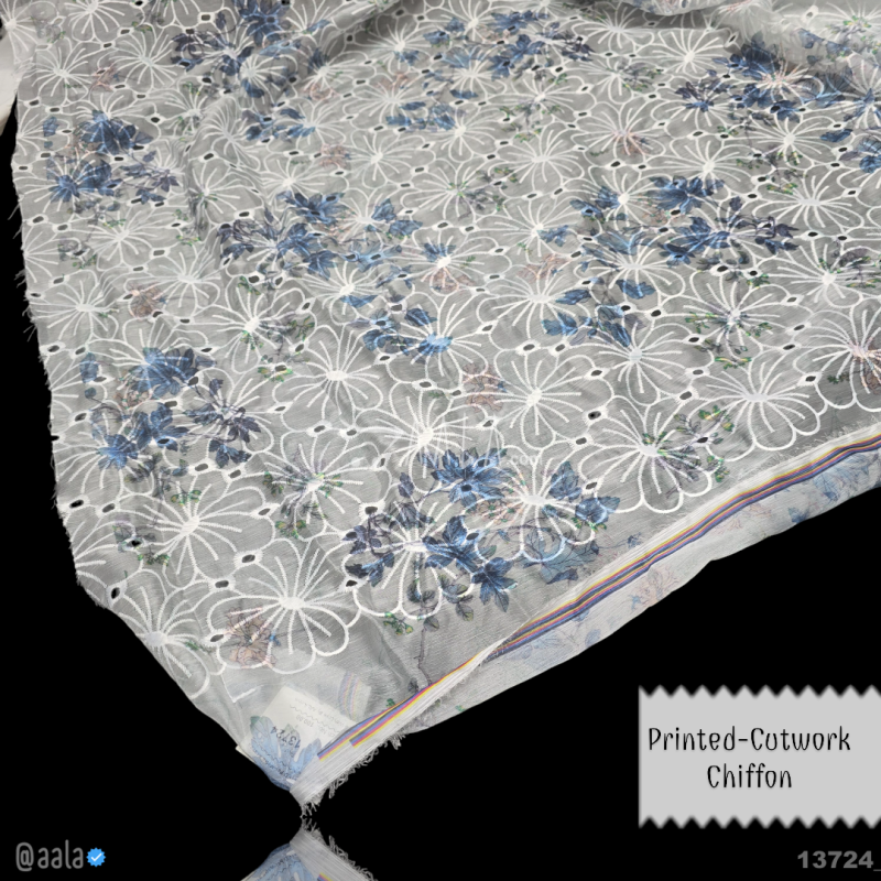Printed-Cutwork Chiffon Blend 52-Inches PRINTED Per-Metre