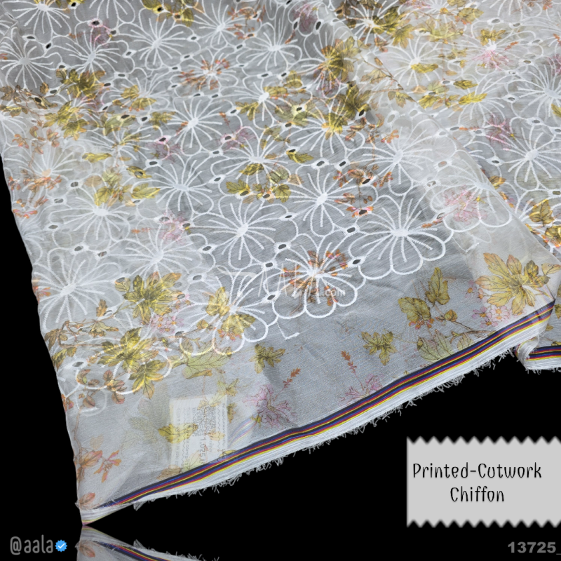 Printed-Cutwork Chiffon Blend 52-Inches PRINTED Per-Metre 